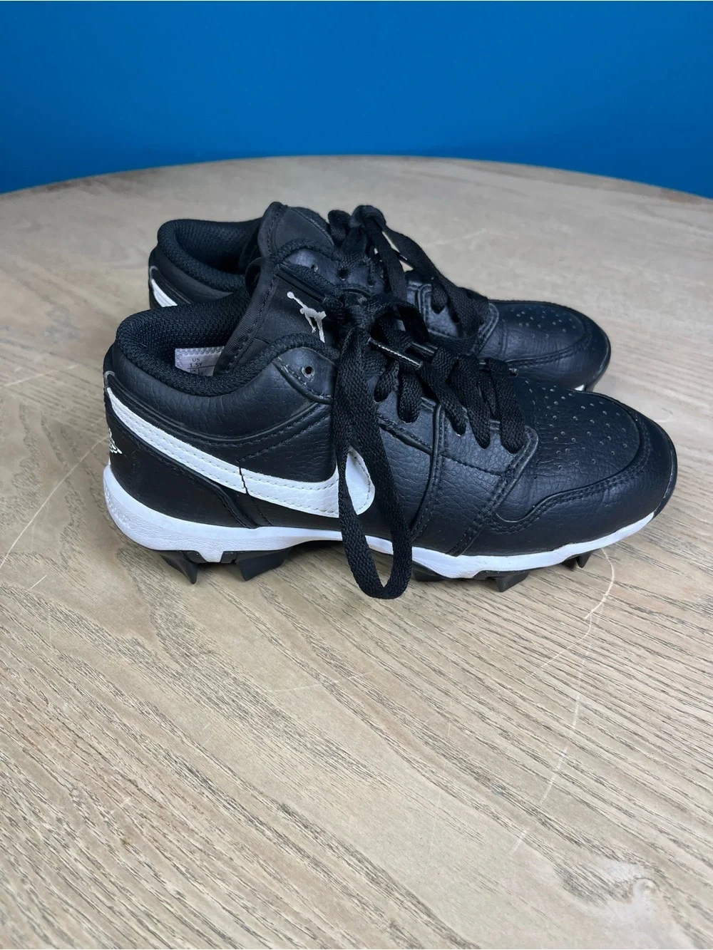 Nike Air Jordan 1 Kids Baseball Cleats Black White Size 1.5